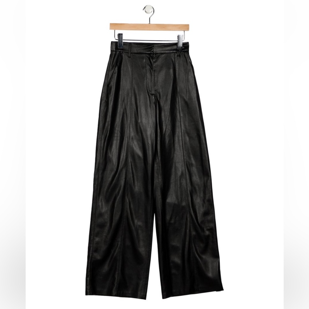 Nanushka Black Wide-Leg Faux Leather Pants